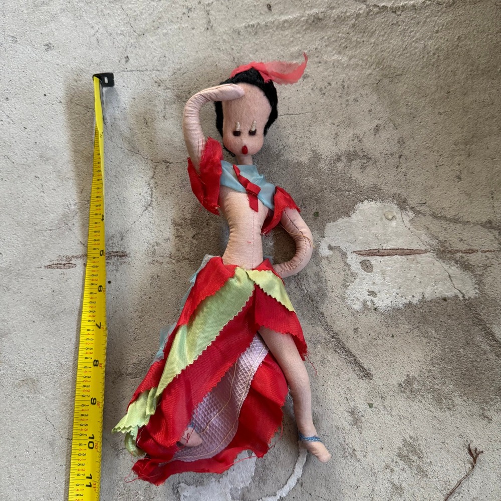 Vintage Fabric Spanish Flamenco dancer doll‎ Outfit Folkart Handmade